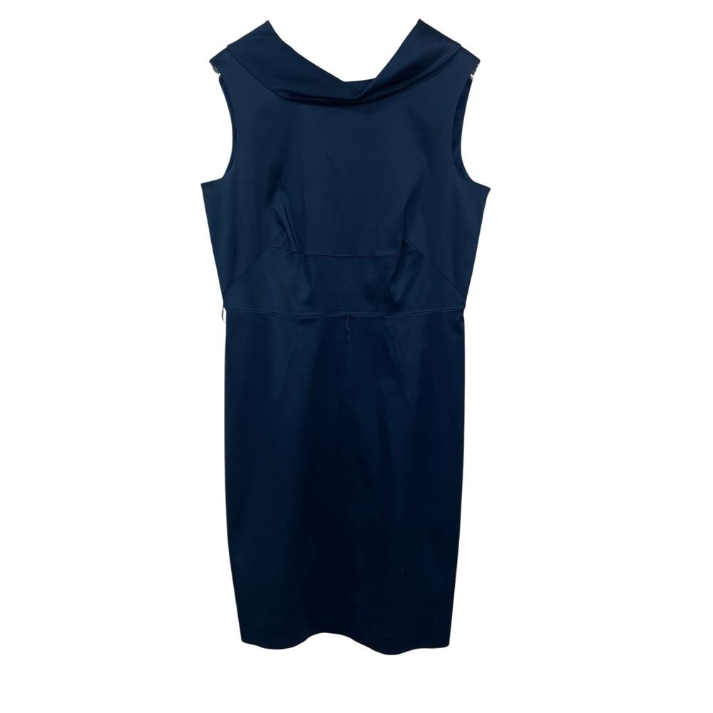 Adrianna Papell Sleeveless Satin Dress Navy Blue Petite 10 MISSING BELT